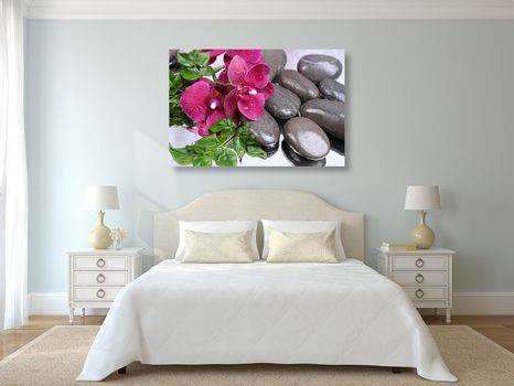 OBRAZ KVITNÚCA ORCHIDEA A WELLNESS KAMENE - OBRAZY FENG SHUI - OBRAZY