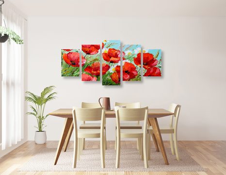 5-DIELNY OBRAZ ČERVENÉ MAKY V POLI - OBRAZY KVETOV - OBRAZY