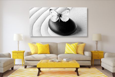 QUADRO SU TELA – PIETRA ZEN CON FARFALLA IN BIANCO E NERO - QUADRI BIANCO E NERO - STAMPE E QUADRI