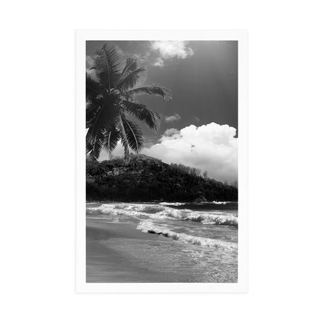 PLAKAT PLAŽA NA OTOKU SEJŠELI U CRNO-BIJELOM DIZAJNU - CRNO-BIJELE - PLAKATI