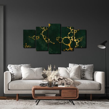 TABLEAU EN 5 PARTIES – CERCLES ABSTRAITS DORÉS - IMAGES FORMES ABSTRAITES - TABLEAUX