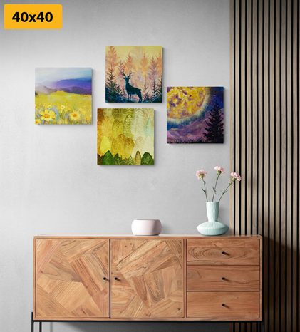 BILDER-SET GESCHICHTE DES HIRSCHES ALS ÖLGEMÄLDE-IMITATION - BILDERSETS - BILDER