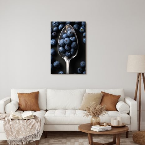 OBRAZ ČERSTVÉ BORŮVKY A LŽÍCE - OBRAZY JÍDLA A NÁPOJE - OBRAZY