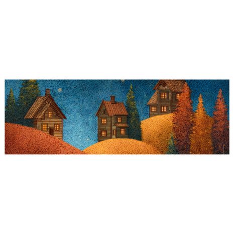 OBRAZ HVĚZDNÁ ZIMNÍ KRAJINA - BAREVNÉ DOMY - OBRAZY