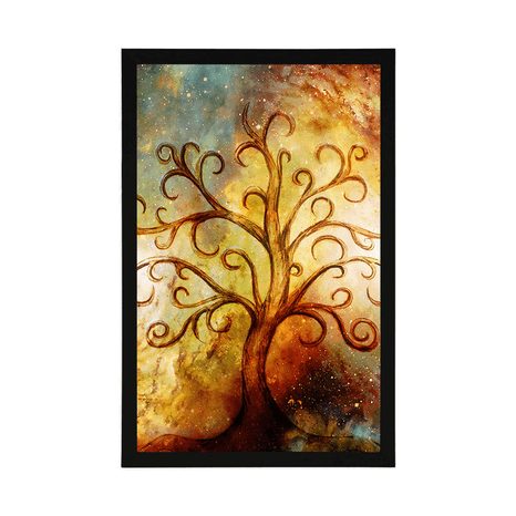 PLAKAT DRVO ŽIVOTA S APSTRAKCIJOM SVEMIRA - FENG SHUI - PLAKATI