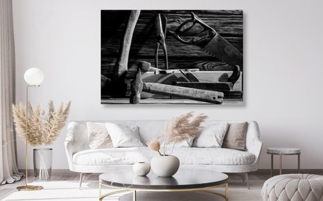 OBRAZ TESAŘSKÉ NÁŘADÍ V ČERNOBÍLÉM PROVEDENÍ - ČERNOBÍLÉ OBRAZY - OBRAZY