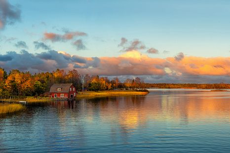 FOTOTAPETE SONNENUNTERGANG ÜBER DEM SEE - TAPETEN MIT NATURMOTIVEN - TAPETEN