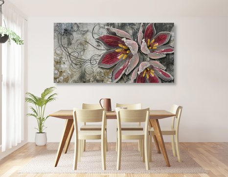 WANDBILD BLUMEN MIT PERLEN - BILDER BLUMEN - BILDER