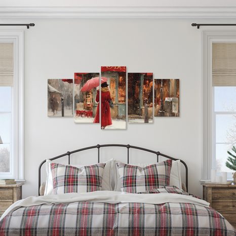 5-DÍLNÝ OBRAZ KOUZLO ZIMNÍ ULICE - VÁNOČNÍ A ZIMNÍ OBRAZY - OBRAZY