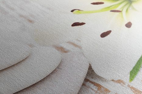 QUADRO SU TELA – GIGLIO E PIETRE DA MASSAGGIO IN BIANCO - QUADRI FENG SHUI - STAMPE E QUADRI