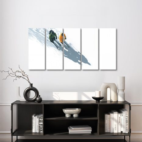 QUADRI 5 PEZZI – AVVENTURA SCIISTICA INVERNALE - QUADRI NATALIZI E INVERNALI - STAMPE E QUADRI