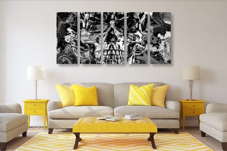 5-DIELNY OBRAZ UMELECKÁ LEBKA V ČIERNOBIELOM PREVEDENÍ - ČIERNOBIELE OBRAZY - OBRAZY