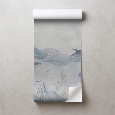 ZELFKLEVEND FOTOBEHANG ZACHTE WALVISSEN ONDER WATER - FOTOBEHANG ZEELEVEN - FOTOBEHANG