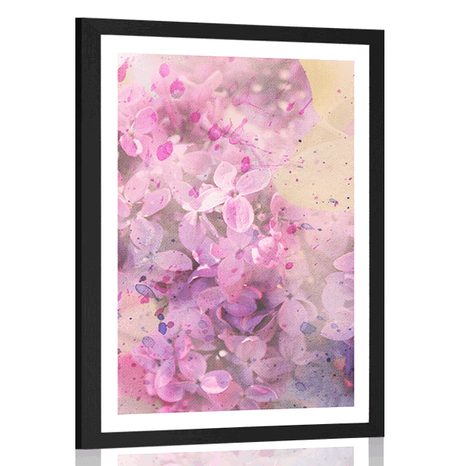 POSTER MIT PASSEPARTOUT ROSA BLUMENZWEIG - BLUMEN - POSTER