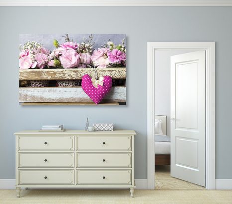 WANDBILD NELKENBLÜTEN IN EINER HOLZKISTE - VINTAGE- UND RETRO-BILDER - BILDER