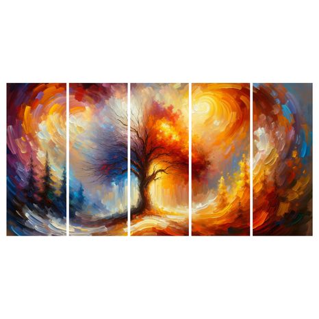 5-DÍLNÝ OBRAZ STROM ŽIVOTA V OHNI - OBRAZY STROMY ŽIVOTA - OBRAZY