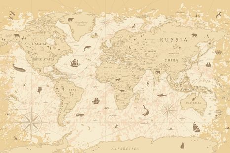 STAMPA SU TELA – MAPPA IN TONALITÀ BEIGE - QUADRI MAPPE - STAMPE E QUADRI