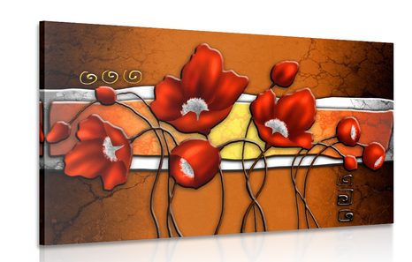 CANVAS PRINT RED POPPIES AND POPPY HEADS - ABSTRACT PICTURES - PICTURES