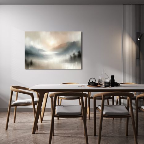 WANDBILD NEBLIGE BERGE UND SEE - BILDER SEEN - BILDER