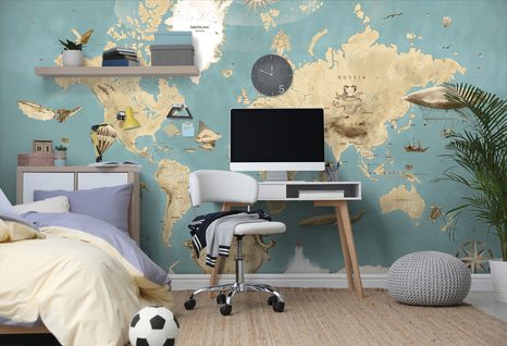 CARTA DA PARATI AUTOADESIVA – MAPPA DISEGNATA BLU-BEIGE - CARTA DA PARATI AUTOADESIVE - CARTA DA PARATI