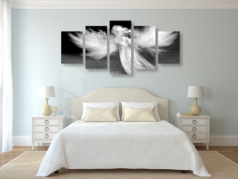 5-DÍLNÝ OBRAZ PODOBA ANDĚLA V OBLACÍCH V ČERNOBÍLÉM PROVEDENÍ - ČERNOBÍLÉ OBRAZY - OBRAZY