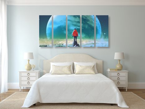 5-TEILIGES WANDBILD MANN AUF DEM GIPFEL EINES BERGES - BILDER VON MENSCHEN - BILDER