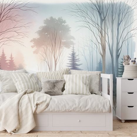 SAMOLEPÍCÍ TAPETA PASTELOVÁ MLHAVÁ KRAJINA - WALLPAPERS FOREST - WALLPAPERS