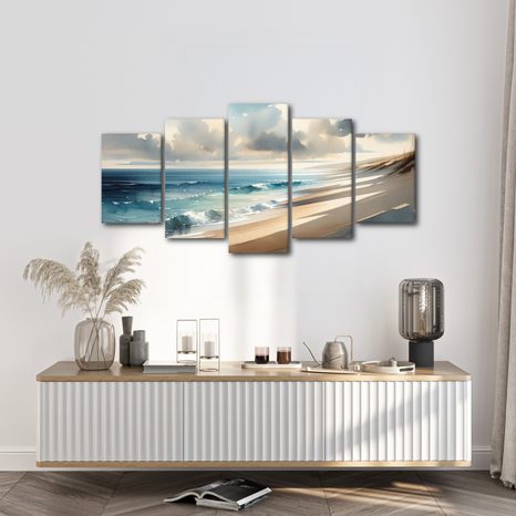 5-DÍLNÝ OBRAZ JEMNÉ VLNY U BŘEHU - OBRAZY MOŘE A PLÁŽ - OBRAZY