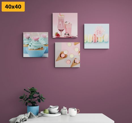 SET OBRAZOV SLADKÁ POCHÚŤKA S NÁPOJOM - ZOSTAVY OBRAZOV - OBRAZY