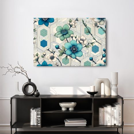 WANDBILD ELEGANTE BLUMEN AUF GEOMETRISCHEM HINTERGRUND - BILDER BLUMEN - BILDER