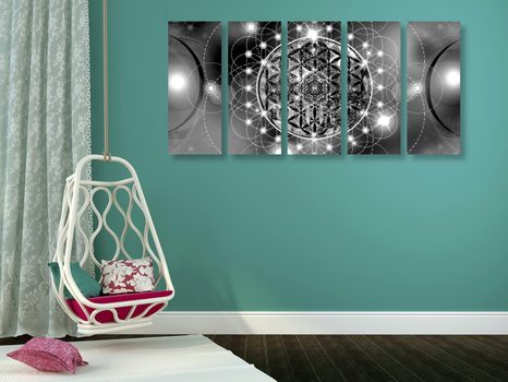 5-RÉSZES KÉP VARÁZSLATOS MANDALA FEKETE FEHÉRBEN - FEKETE-FEHÉR KÉPEK - KÉPEK