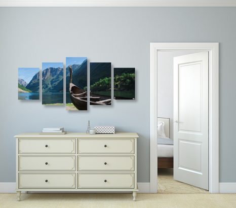 5-DIELNY OBRAZ DREVENÁ VIKINGSKÁ LOĎ - OBRAZY PRÍRODY A KRAJINY - OBRAZY