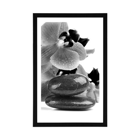 POSTER CU PASSEPARTOUT PIETRE SPA ȘI ORHIDEE ÎN DESIGN ALB-NEGRU - ALB-NEGRU - POSTERE