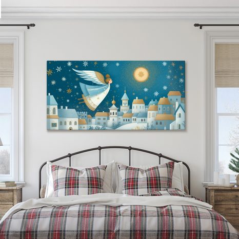 OBRAZ VÁNOČNÍ KRAJINA S ANDĚLEM - VÁNOČNÍ A ZIMNÍ OBRAZY - PICTURES