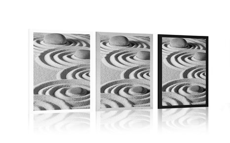 PLAKÁT ZEN KAMENY V PÍSČITÝCH KRUZÍCH ČERNOBÍLÉM PROVEDENÍ - ČERNOBÍLÉ - PLAKÁTY