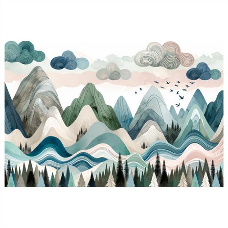 WANDBILD FARBENFROHE BERGLANDSCHAFT MIT WALD - BILDER VON BERGEN - BILDER