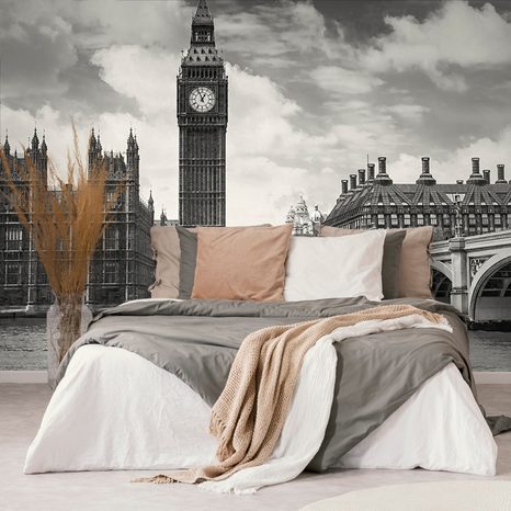 WALL MURAL LONDON BIG BEN IN BLACK AND WHITE - BLACK AND WHITE WALLPAPERS - WALLPAPERS