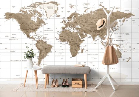 SELBSTKLEBENDE TAPETE WUNDERSCHÖNE VINTAGE-WELTKARTE MIT WEISSEM HINTERGRUND - SELBSTKLEBENDE TAPETEN - TAPETEN
