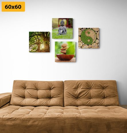 SET OBRAZŮ FENG SHUI V ZELENÉM PROVEDENÍ - SESTAVY OBRAZŮ - OBRAZY