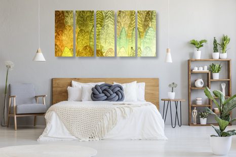 5-DÍLNÝ OBRAZ ZAJÍMAVÉ ZELENÉ ASYMETRICKÉ STROMY - OBRAZY PŘÍRODY A KRAJINY - OBRAZY