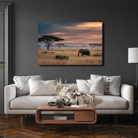 WANDBILD AFRIKANISCHE DÄMMERUNG MIT WILDNIS - BILDER VON ELEFANTEN - BILDER