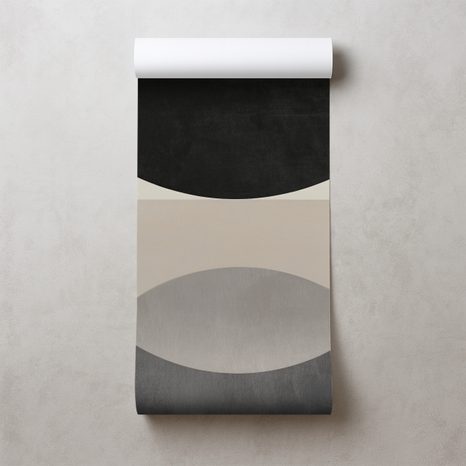 TAPET SEMICERCURI GEOMETRICE ALB-NEGRU - TAPET ABSTRACT - TAPETURI