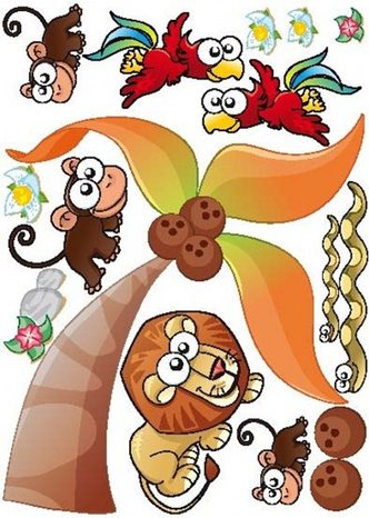 DEKORATIVE WANDAUFKLEBER DSCHUNGELTIERE - FÜR KINDER - AUFKLEBER