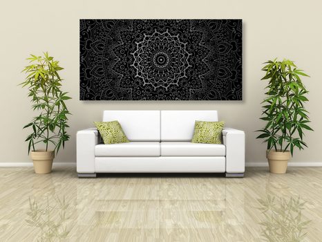 OBRAZ VINTAGE MANDALA W STYLU INDYJSKIM W WERSJI CZARNO-BIAŁEJ - OBRAZY CZARNO-BIAŁE - OBRAZY