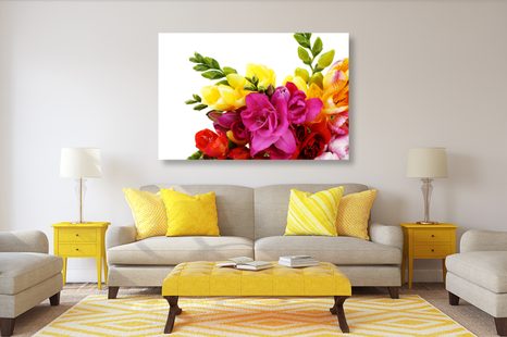 STAMPA SU TELA – BOUQUET DI FRESIE COLORATE - QUADRI DI FIORI - STAMPE E QUADRI