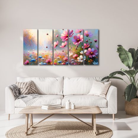 5-TEILIGES WANDBILD BLÜHENDE WIESE - WANDBILDER FELDER UND WIESEN - BILDER