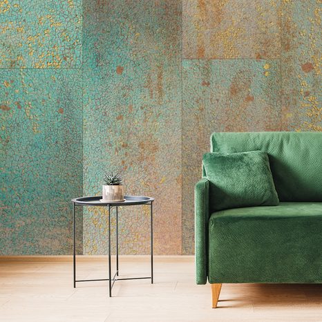 FOTOTAPETE WAND IN TÜRKIS UND KUPFER - TAPETEN - 🔥 TOTALAUSVERKAUF