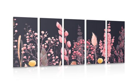 5-PIECE CANVAS PRINT VARIATIONS OF GRASS IN PINK - STILL LIFE PICTURES - PICTURES