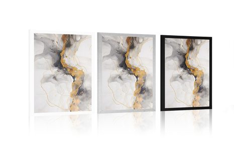 PLAKÁT BÍLO-ŠEDÝ MRAMOR - MRAMOROVÁ ABSTRAKCE - PLAKÁTY