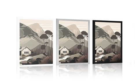 POSTER – CHALET SCANDINAVO TRA LE MONTAGNE - MONTAGNE - POSTER